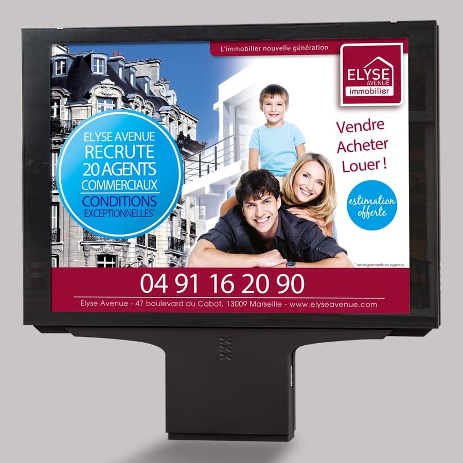 Affiche grand format Elyse Avenue Immobilier pour le recrutement d’agents commerciaux