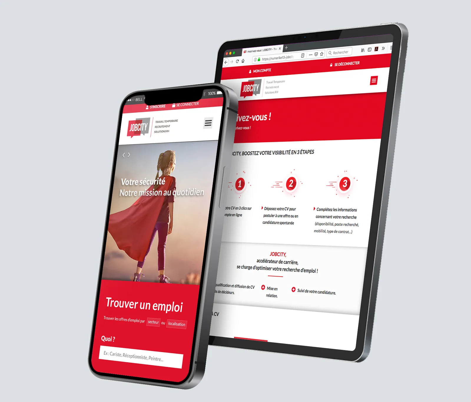 Le site Jobcity sur téléphone et sur tablette